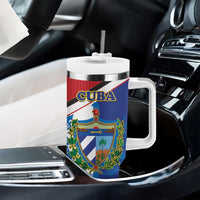 Cuba Independence Day Tumbler With Handle Cuban Trogon Mix Hedychium Coronarium - Coat Of Arms Style - Wonder Print Shop