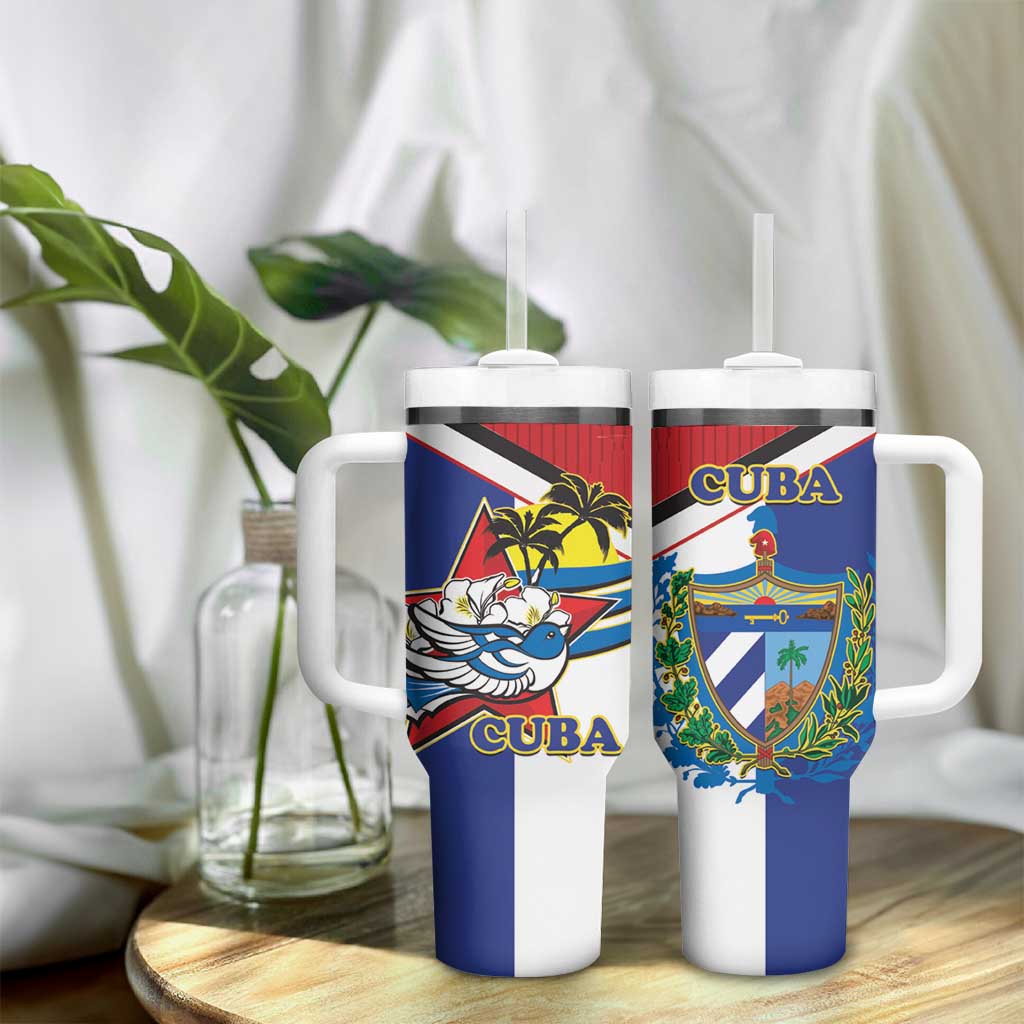 Cuba Independence Day Tumbler With Handle Cuban Trogon Mix Hedychium Coronarium - Coat Of Arms Style - Wonder Print Shop