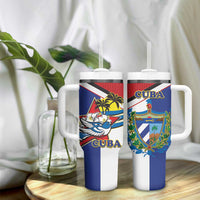 Cuba Independence Day Tumbler With Handle Cuban Trogon Mix Hedychium Coronarium - Coat Of Arms Style - Wonder Print Shop