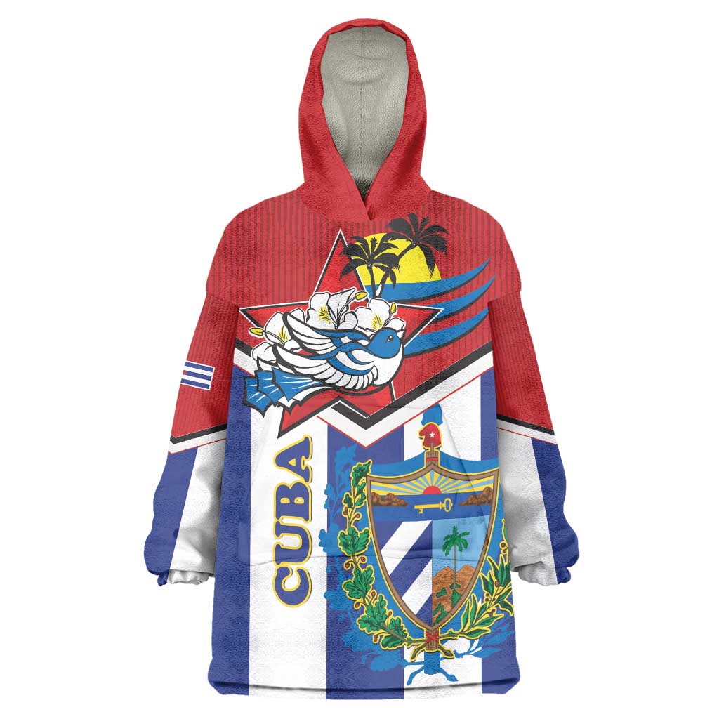 Cuba Independence Day Wearable Blanket Hoodie Cuban Trogon Mix Hedychium Coronarium - Wonder Print Shop