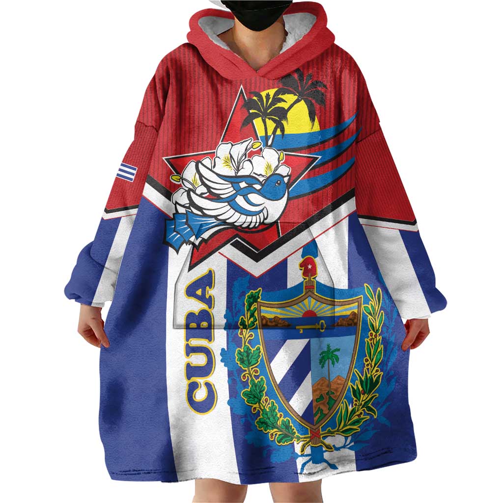 Cuba Independence Day Wearable Blanket Hoodie Cuban Trogon Mix Hedychium Coronarium - Wonder Print Shop