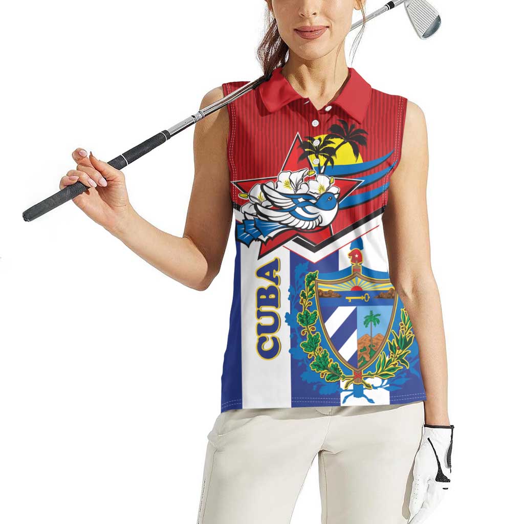 Cuba Independence Day Women Sleeveless Polo Shirt Cuban Trogon Mix Hedychium Coronarium - Wonder Print Shop