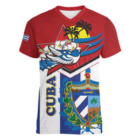 Cuba Independence Day Women V-Neck T-Shirt Cuban Trogon Mix Hedychium Coronarium - Wonder Print Shop