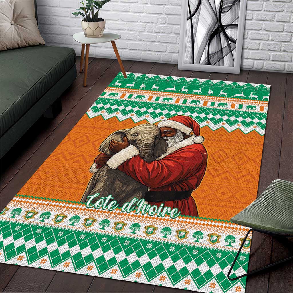 Ivory Coast Christmas Area Rug Black Santa With Forest Elephant - Wonder Print Shop