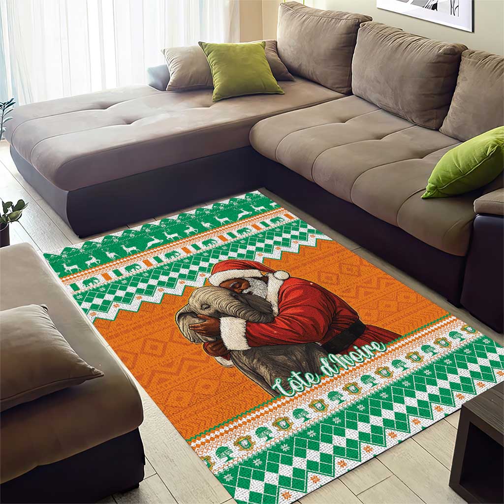 Ivory Coast Christmas Area Rug Black Santa With Forest Elephant - Wonder Print Shop