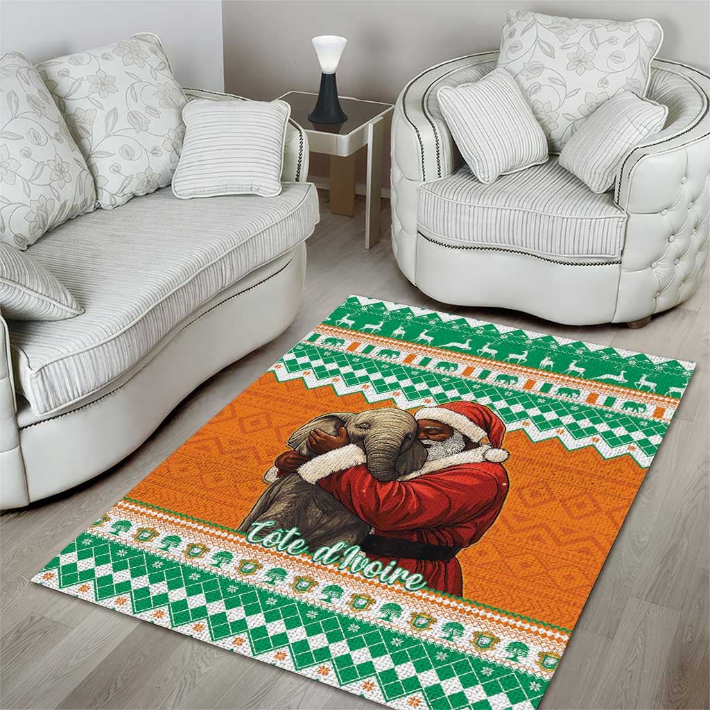 Ivory Coast Christmas Area Rug Black Santa With Forest Elephant - Wonder Print Shop