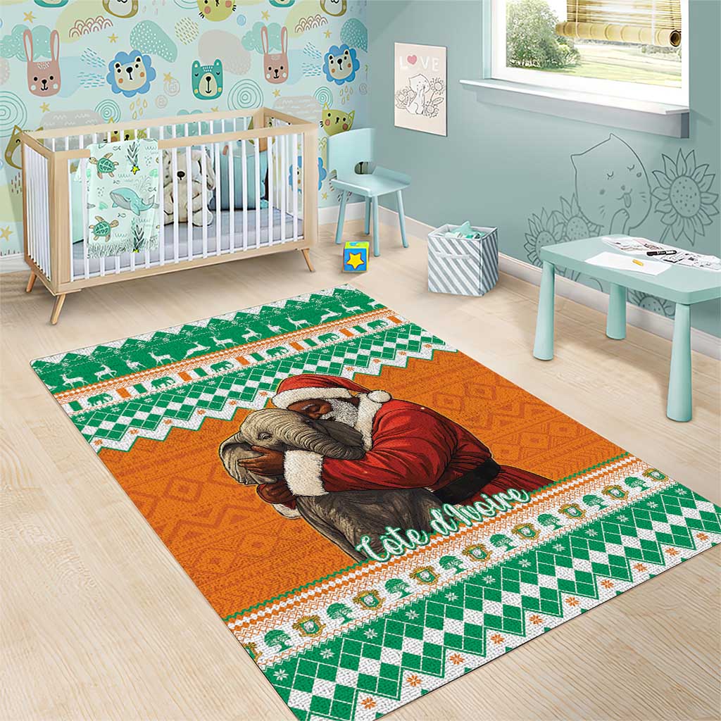 Ivory Coast Christmas Area Rug Black Santa With Forest Elephant - Wonder Print Shop