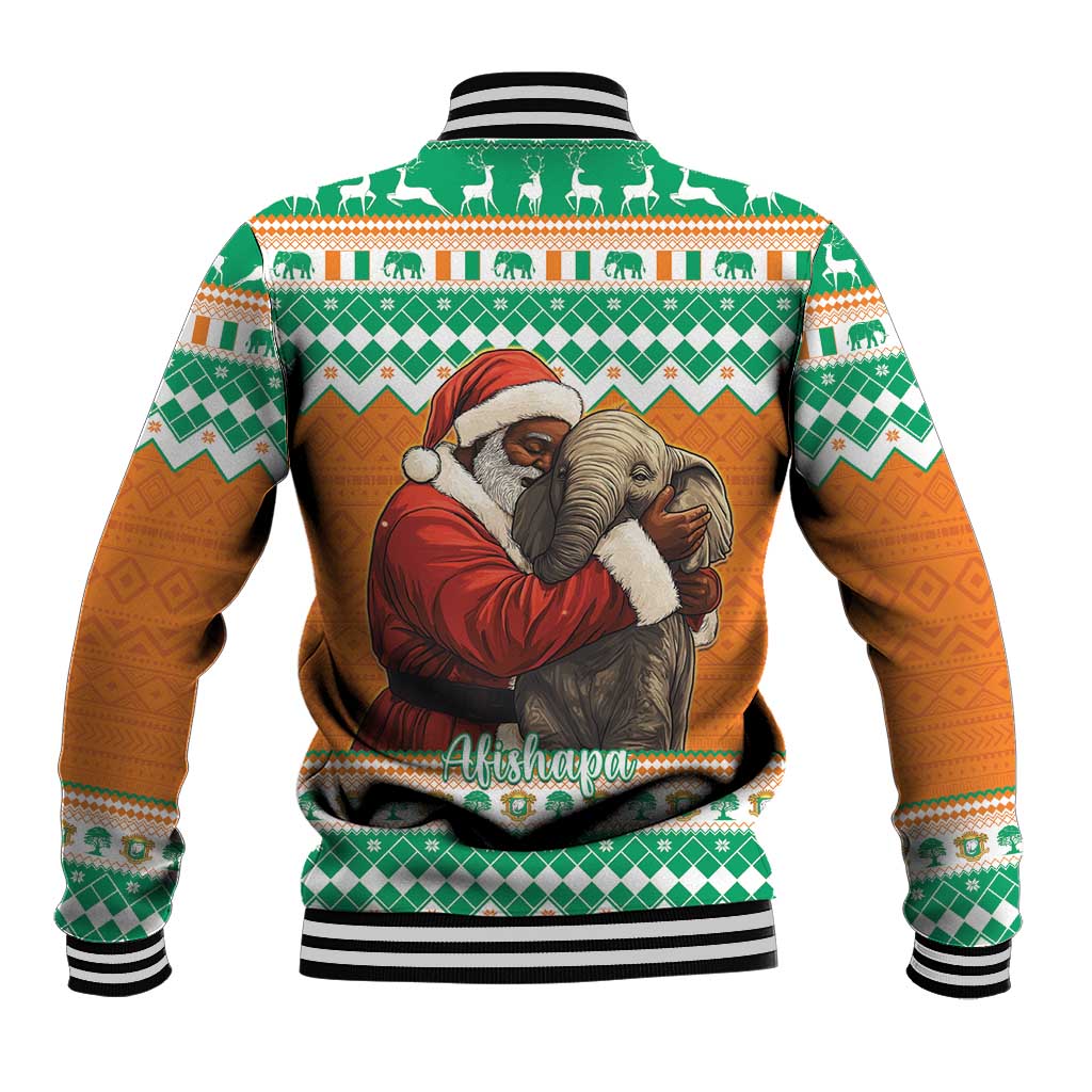 Ivory Coast Christmas Baseball Jacket Black Santa With Forest Elephant - Wonder Print Shop