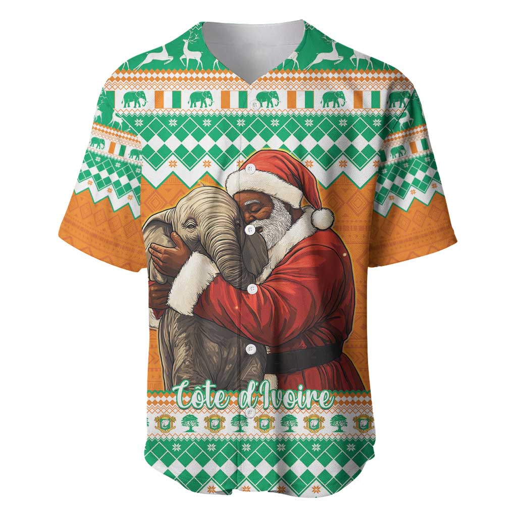 Ivory Coast Christmas Baseball Jersey Black Santa With Forest Elephant - Wonder Print Shop