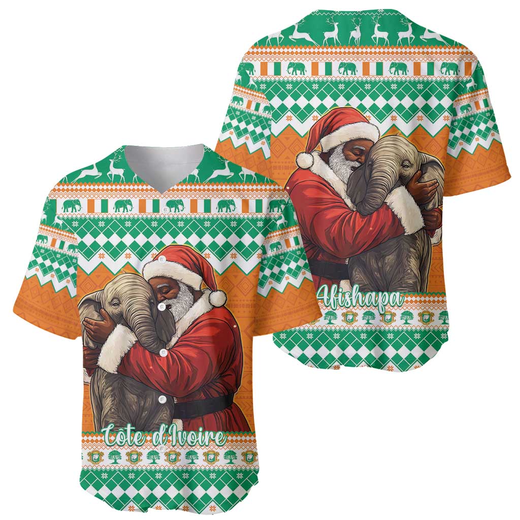 Ivory Coast Christmas Baseball Jersey Black Santa With Forest Elephant - Wonder Print Shop