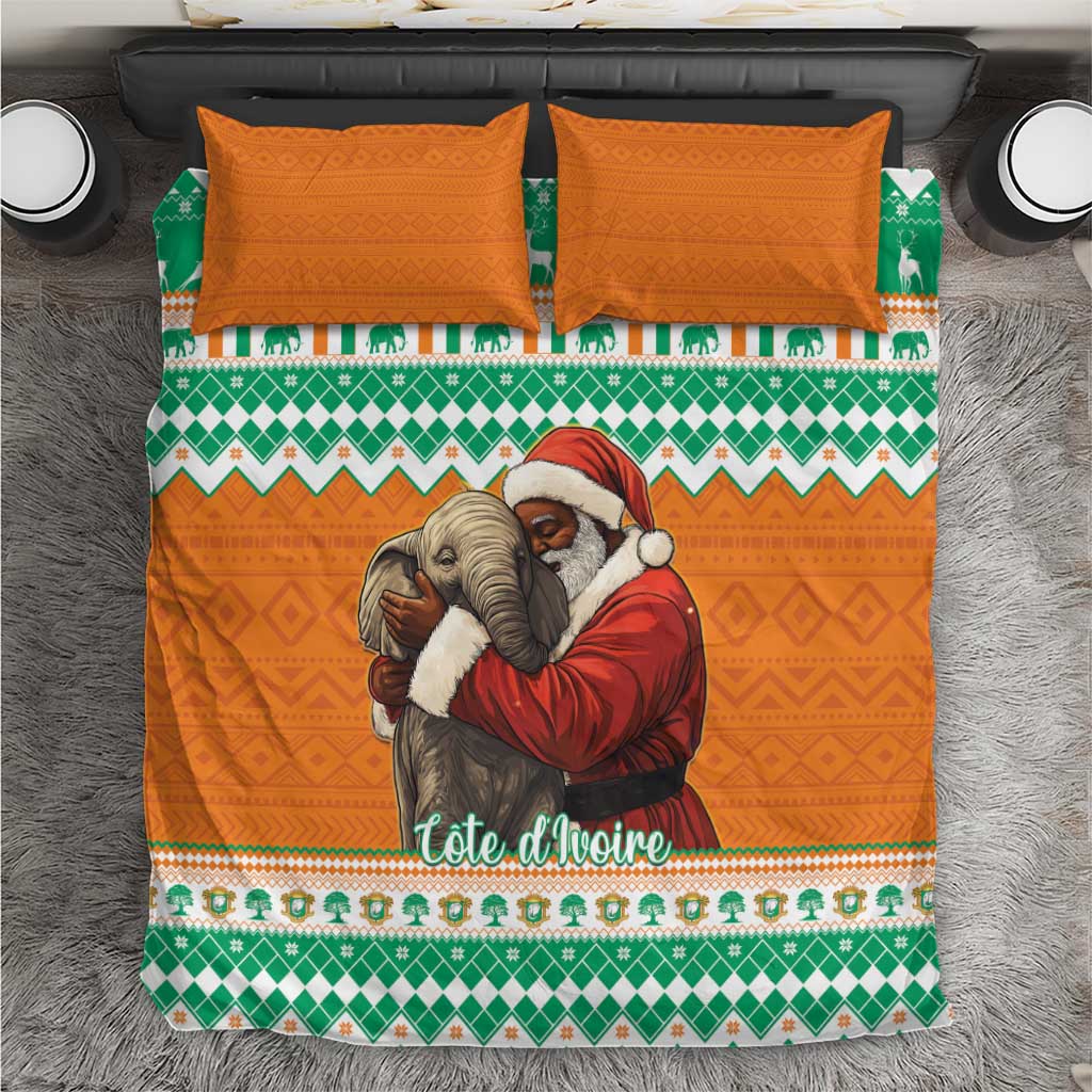 Ivory Coast Christmas Bedding Set Black Santa With Forest Elephant - Wonder Print Shop