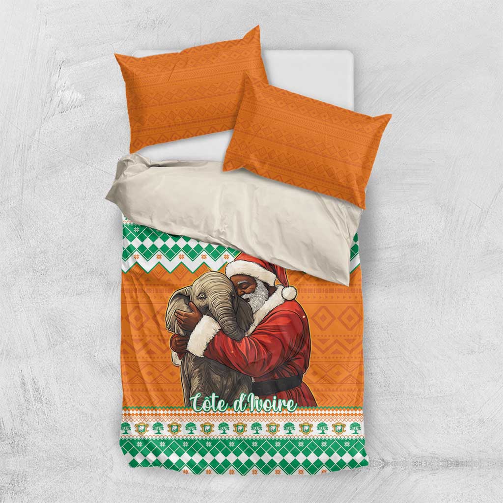 Ivory Coast Christmas Bedding Set Black Santa With Forest Elephant - Wonder Print Shop