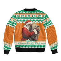 Ivory Coast Christmas Bomber Jacket Black Santa With Forest Elephant - Wonder Print Shop