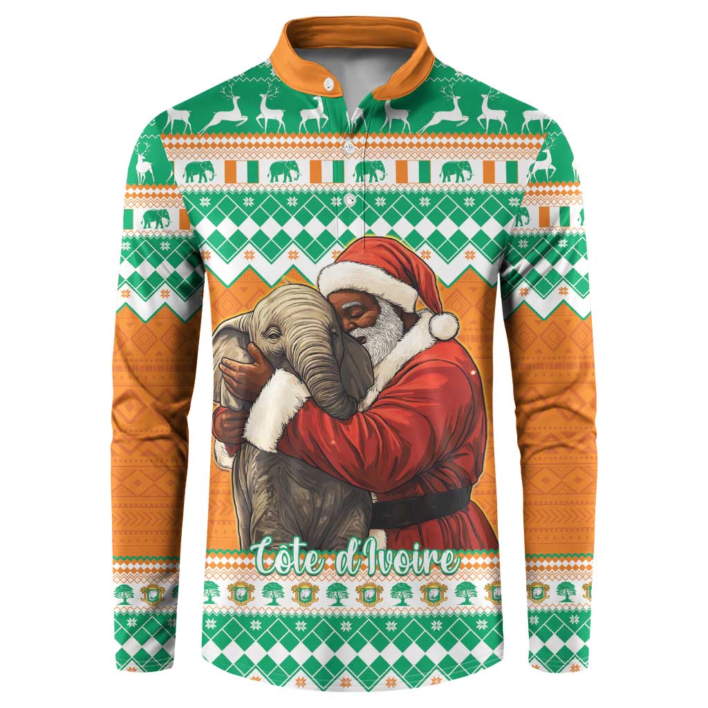 Ivory Coast Christmas Button Sweatshirt Black Santa With Forest Elephant - Wonder Print Shop