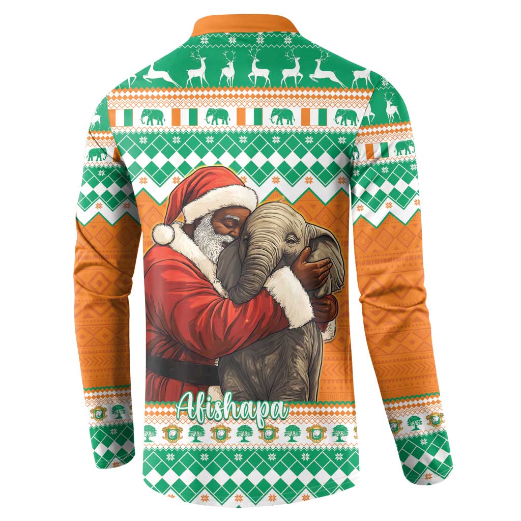 Ivory Coast Christmas Button Sweatshirt Black Santa With Forest Elephant - Wonder Print Shop