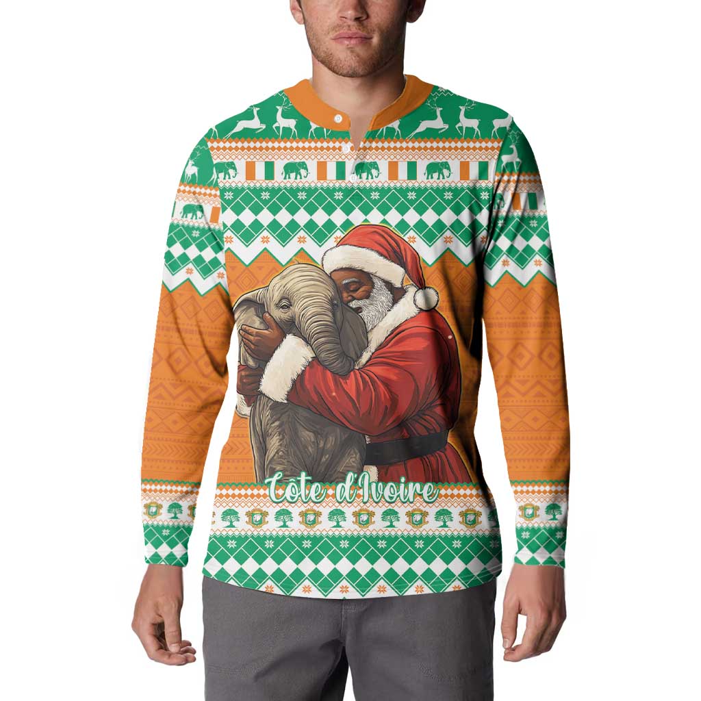 Ivory Coast Christmas Button Sweatshirt Black Santa With Forest Elephant - Wonder Print Shop