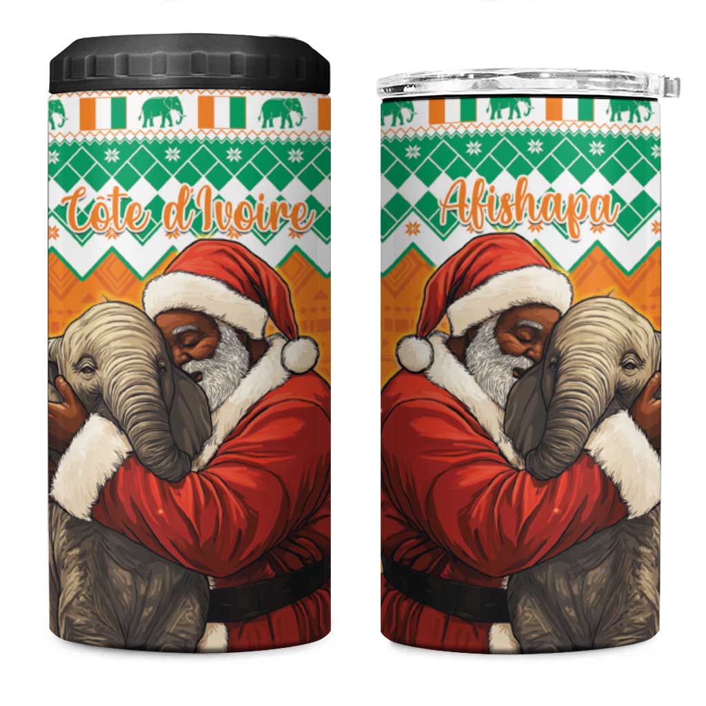 Ivory Coast Christmas 4 in 1 Can Cooler Tumbler Black Santa With Forest Elephant - Wonder Print Shop