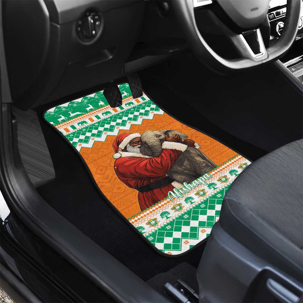 Ivory Coast Christmas Car Mats Black Santa With Forest Elephant - Wonder Print Shop