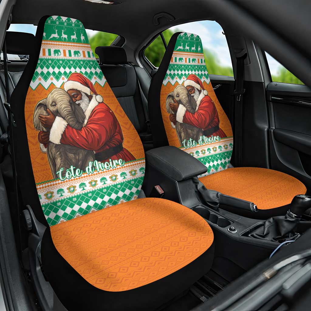 Ivory Coast Christmas Car Seat Cover Black Santa With Forest Elephant - Wonder Print Shop