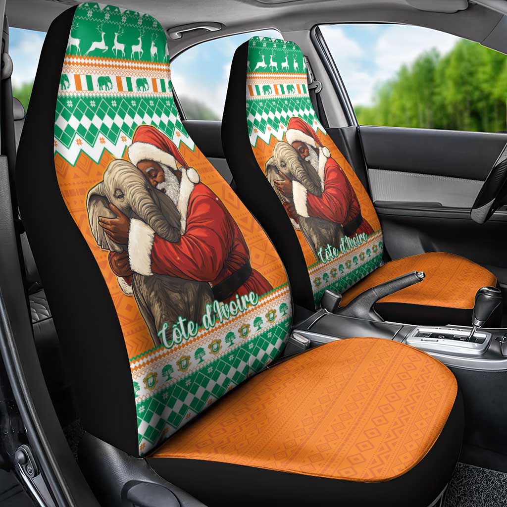 Ivory Coast Christmas Car Seat Cover Black Santa With Forest Elephant - Wonder Print Shop