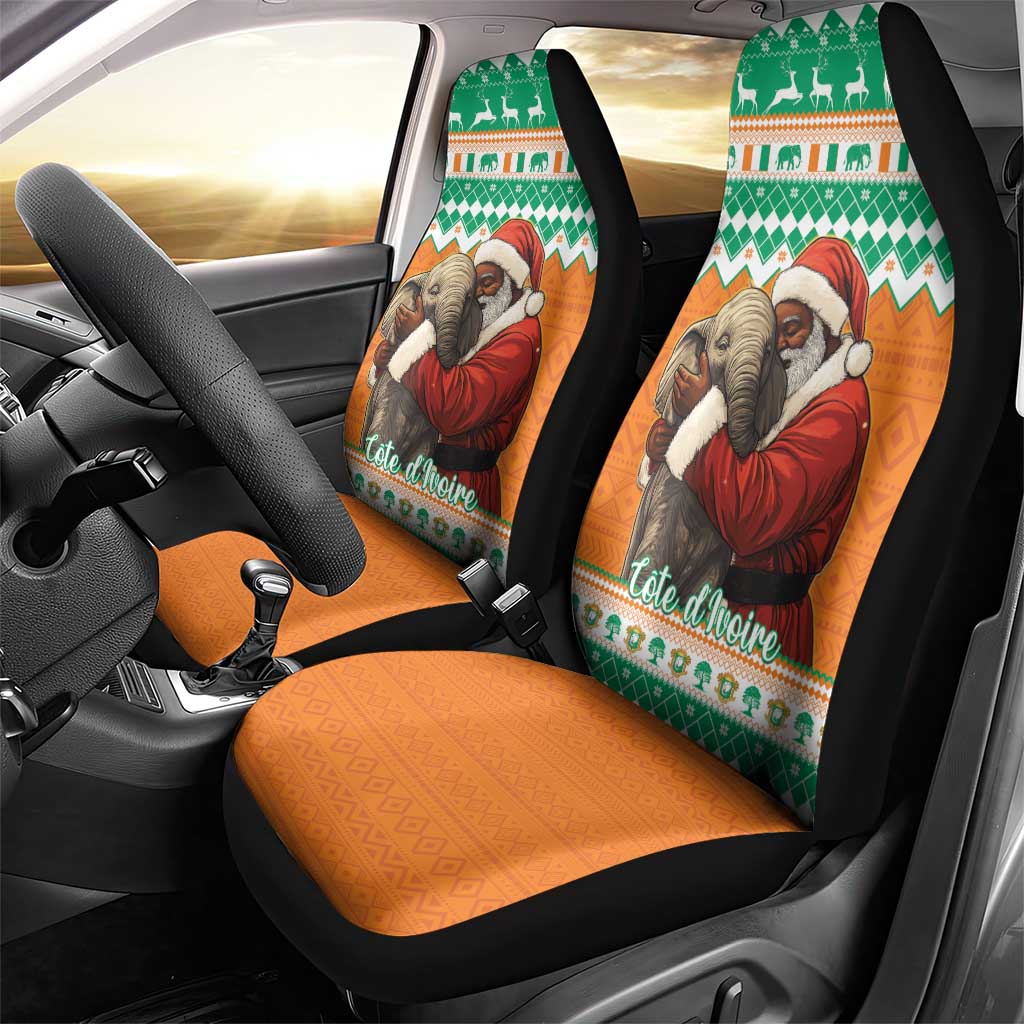 Ivory Coast Christmas Car Seat Cover Black Santa With Forest Elephant - Wonder Print Shop