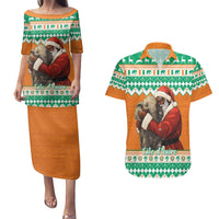 Ivory Coast Christmas Couples Matching Puletasi and Hawaiian Shirt Black Santa With Forest Elephant - Wonder Print Shop
