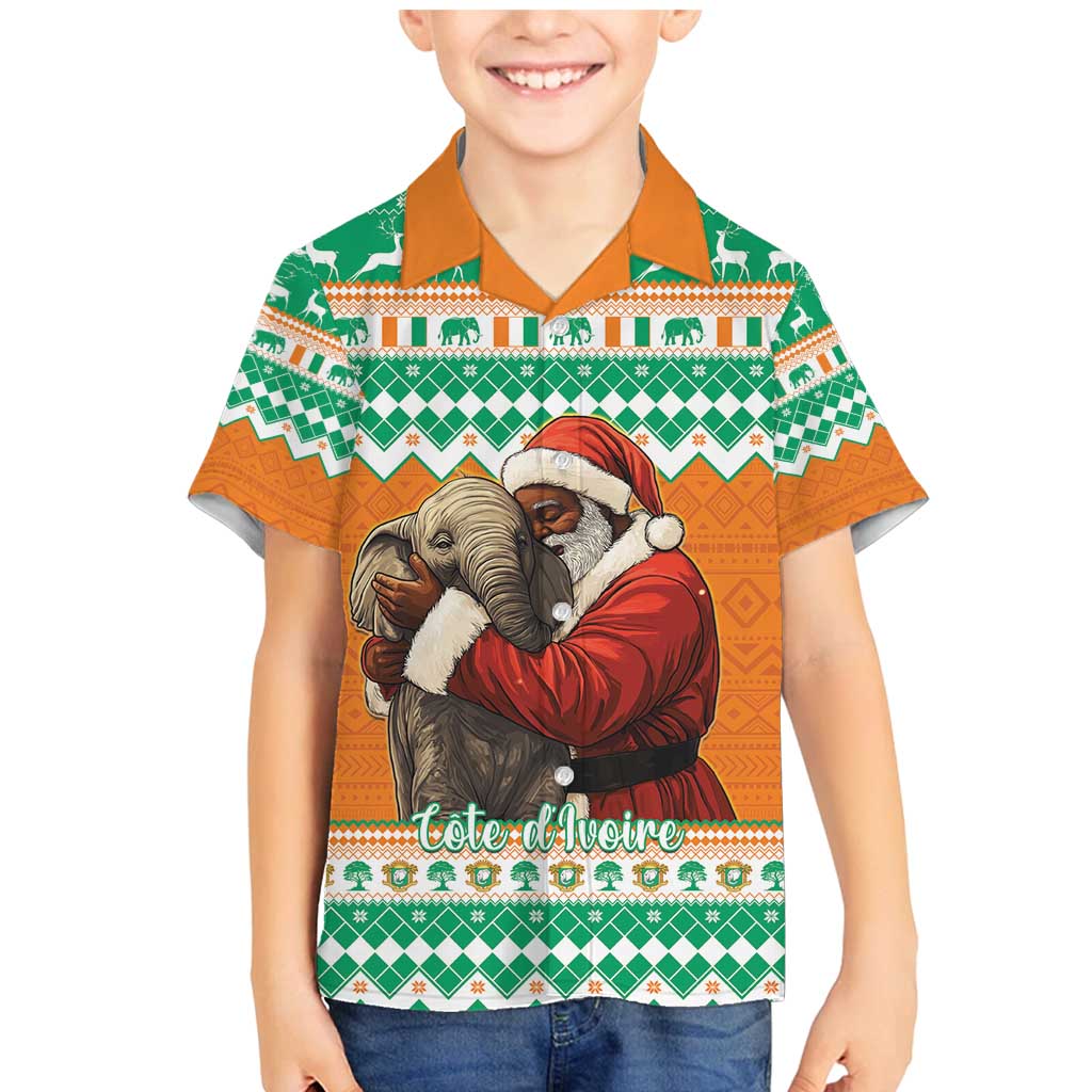 Ivory Coast Christmas Family Matching Mermaid Dress and Hawaiian Shirt Black Santa With Forest Elephant - Wonder Print Shop