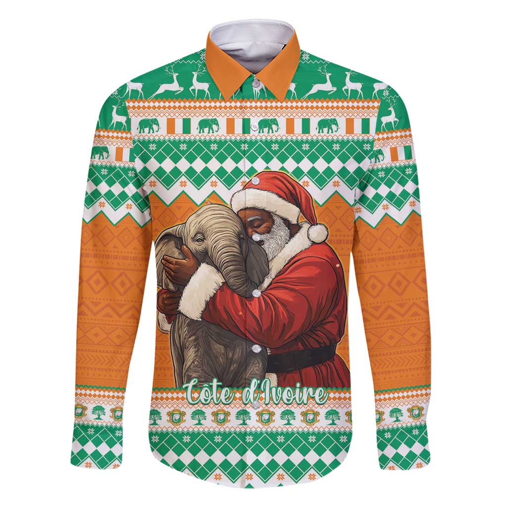 Ivory Coast Christmas Family Matching Off Shoulder Short Dress and Hawaiian Shirt Black Santa With Forest Elephant - Wonder Print Shop