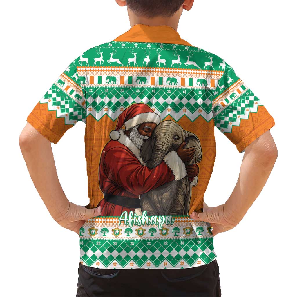 Ivory Coast Christmas Family Matching Puletasi and Hawaiian Shirt Black Santa With Forest Elephant - Wonder Print Shop