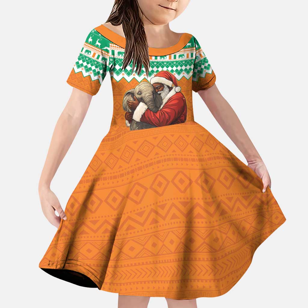 Ivory Coast Christmas Family Matching Puletasi and Hawaiian Shirt Black Santa With Forest Elephant - Wonder Print Shop