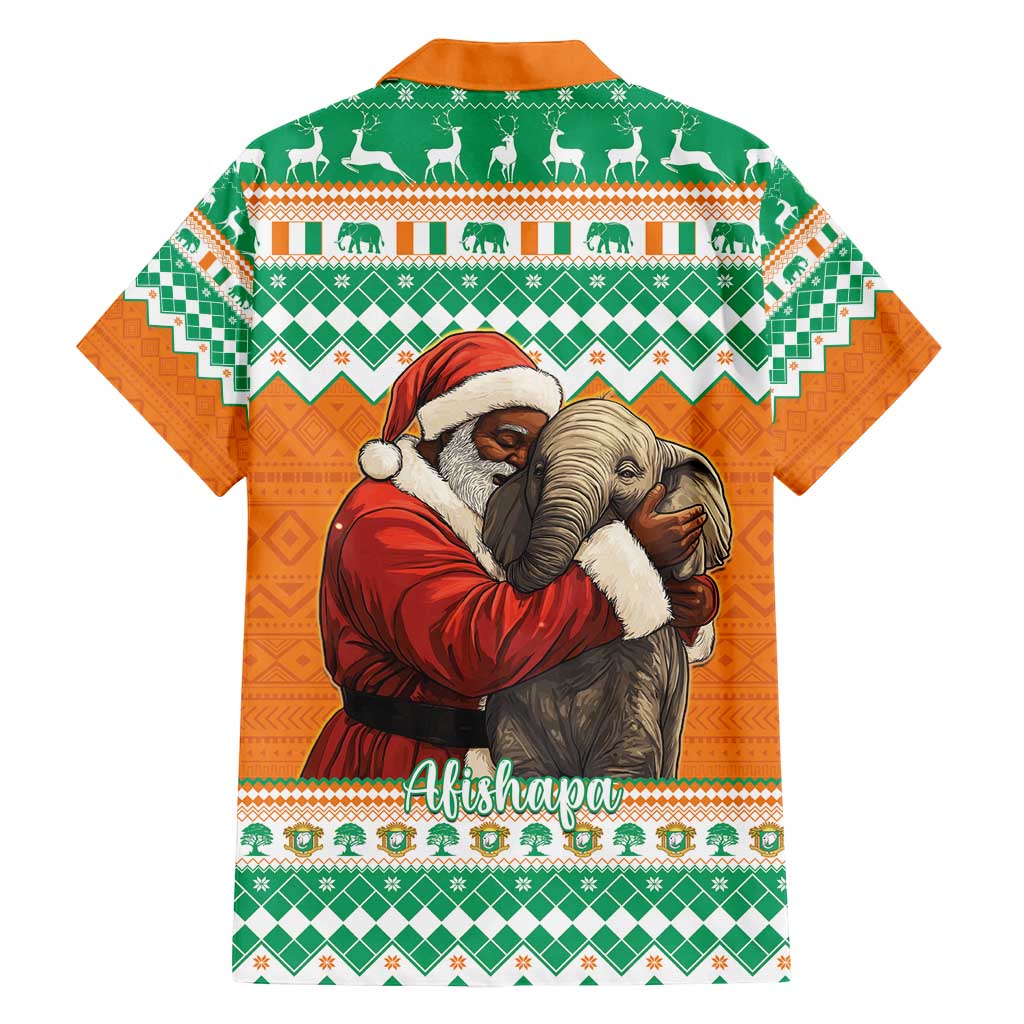 Ivory Coast Christmas Family Matching Summer Maxi Dress and Hawaiian Shirt Black Santa With Forest Elephant - Wonder Print Shop