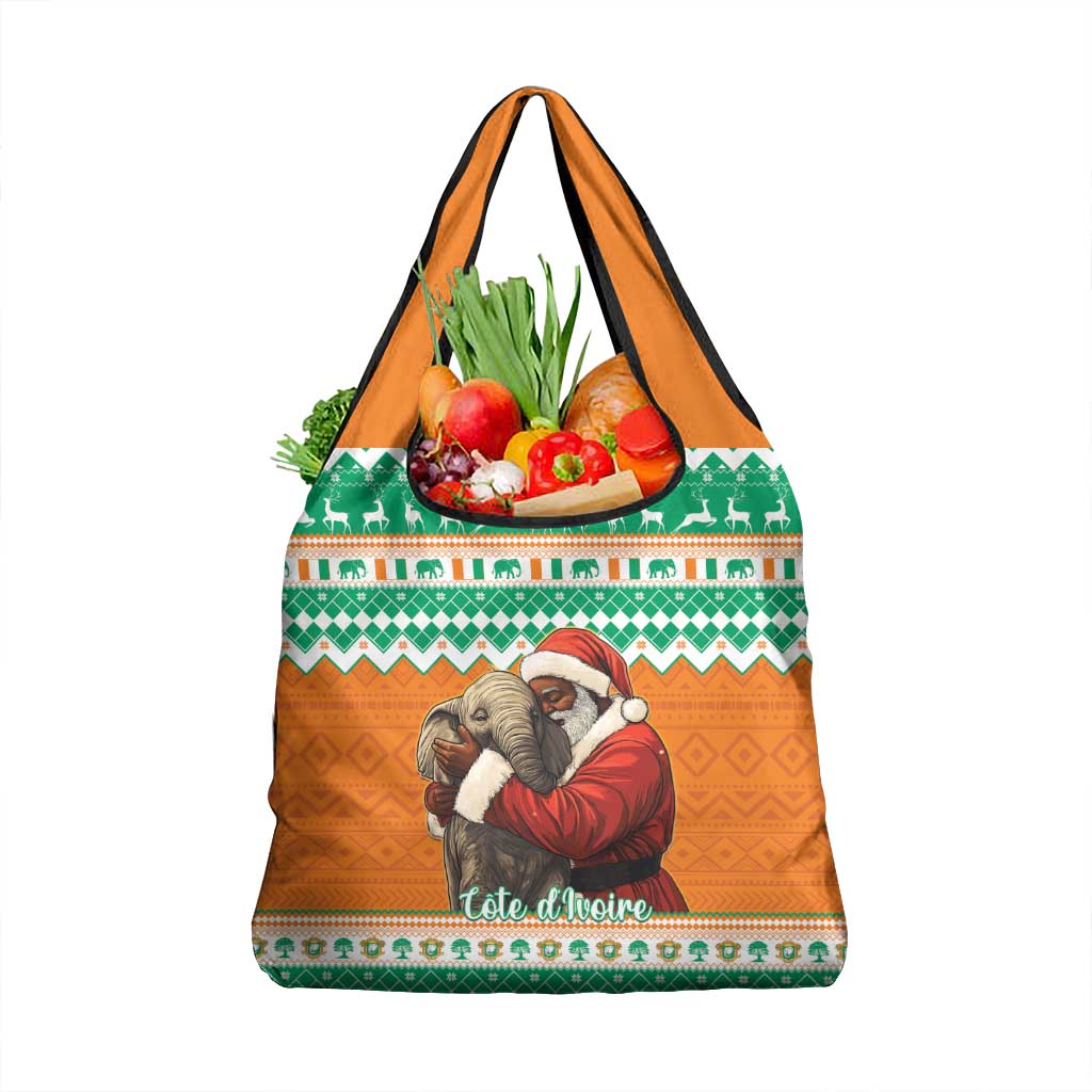 Ivory Coast Christmas Grocery Bag Black Santa With Forest Elephant