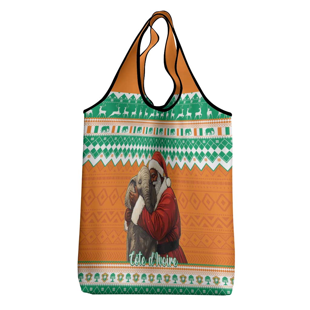 Ivory Coast Christmas Grocery Bag Black Santa With Forest Elephant