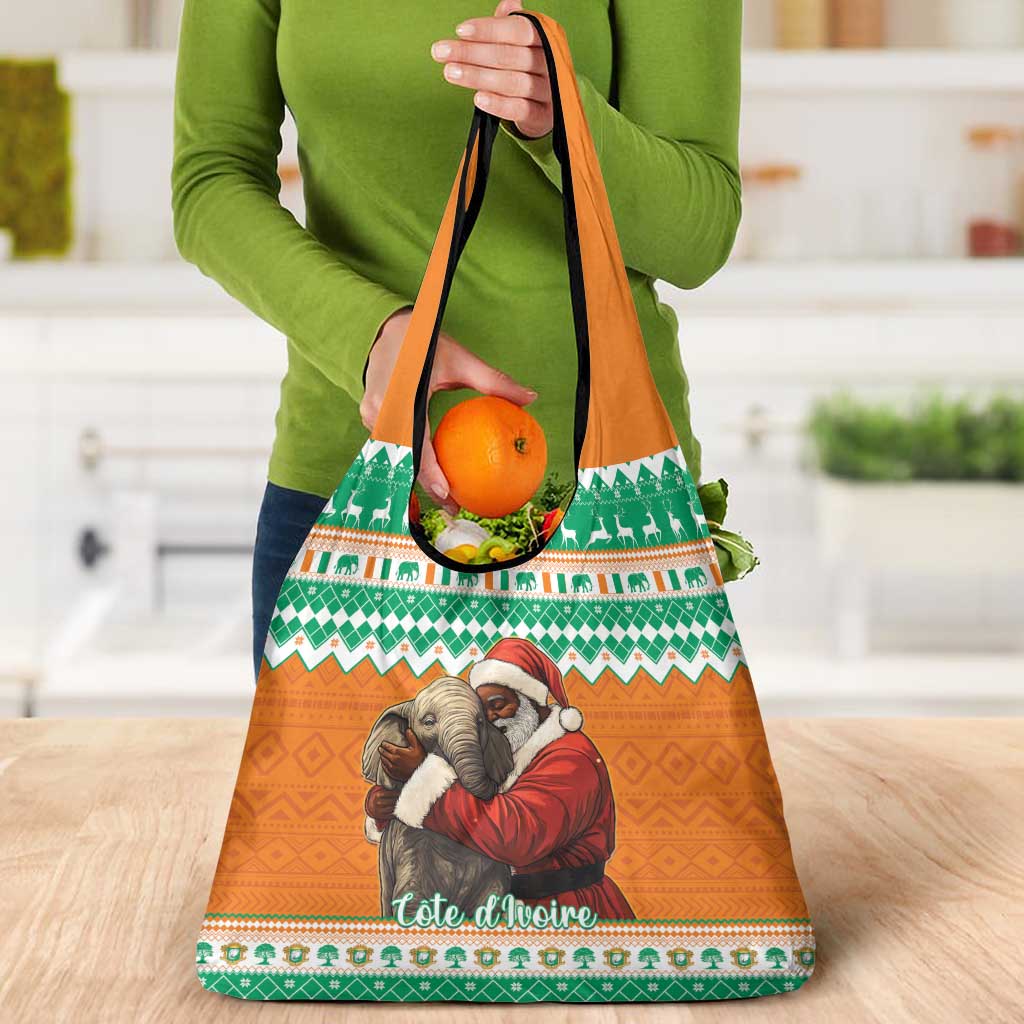 Ivory Coast Christmas Grocery Bag Black Santa With Forest Elephant