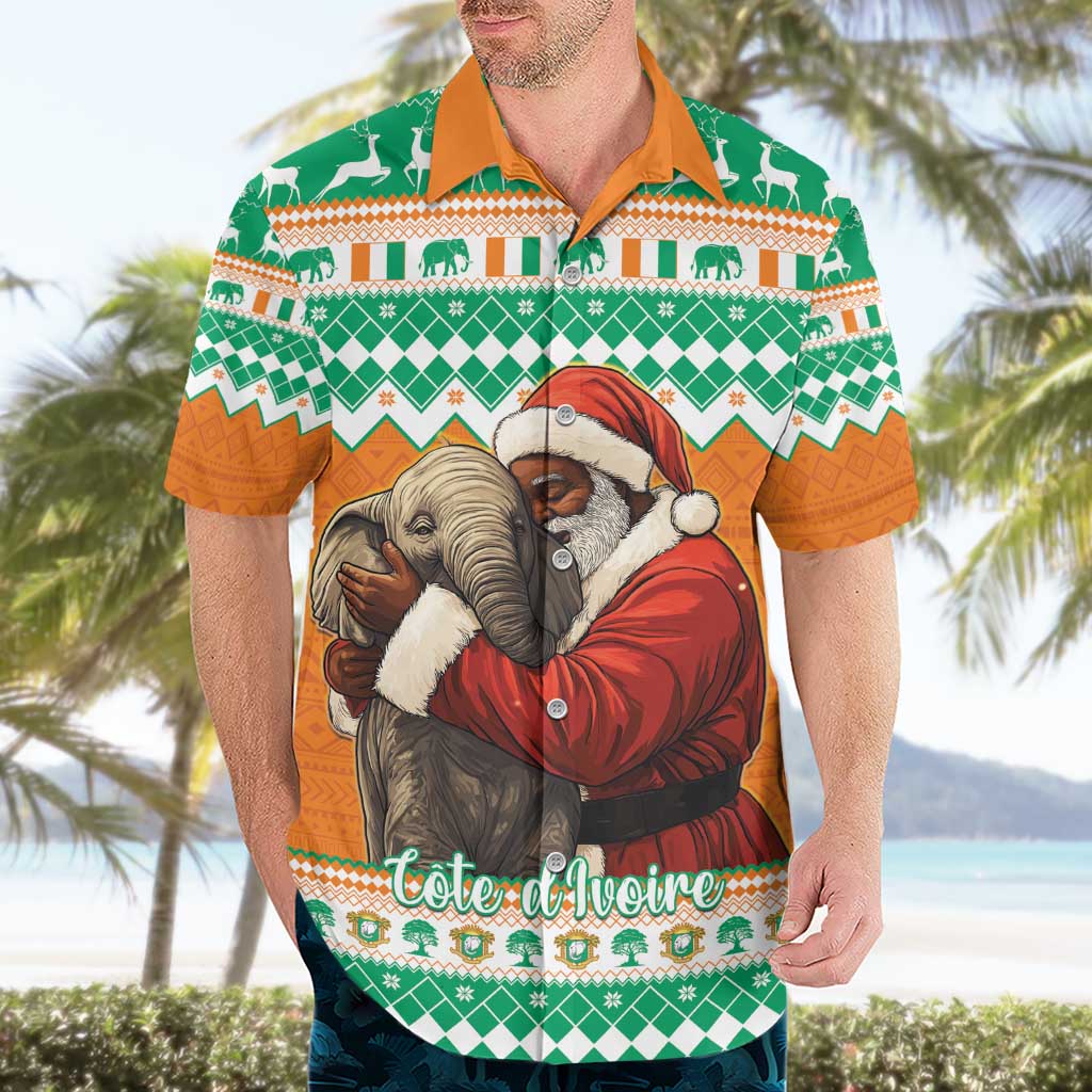 Ivory Coast Christmas Hawaiian Shirt Black Santa With Forest Elephant - Wonder Print Shop
