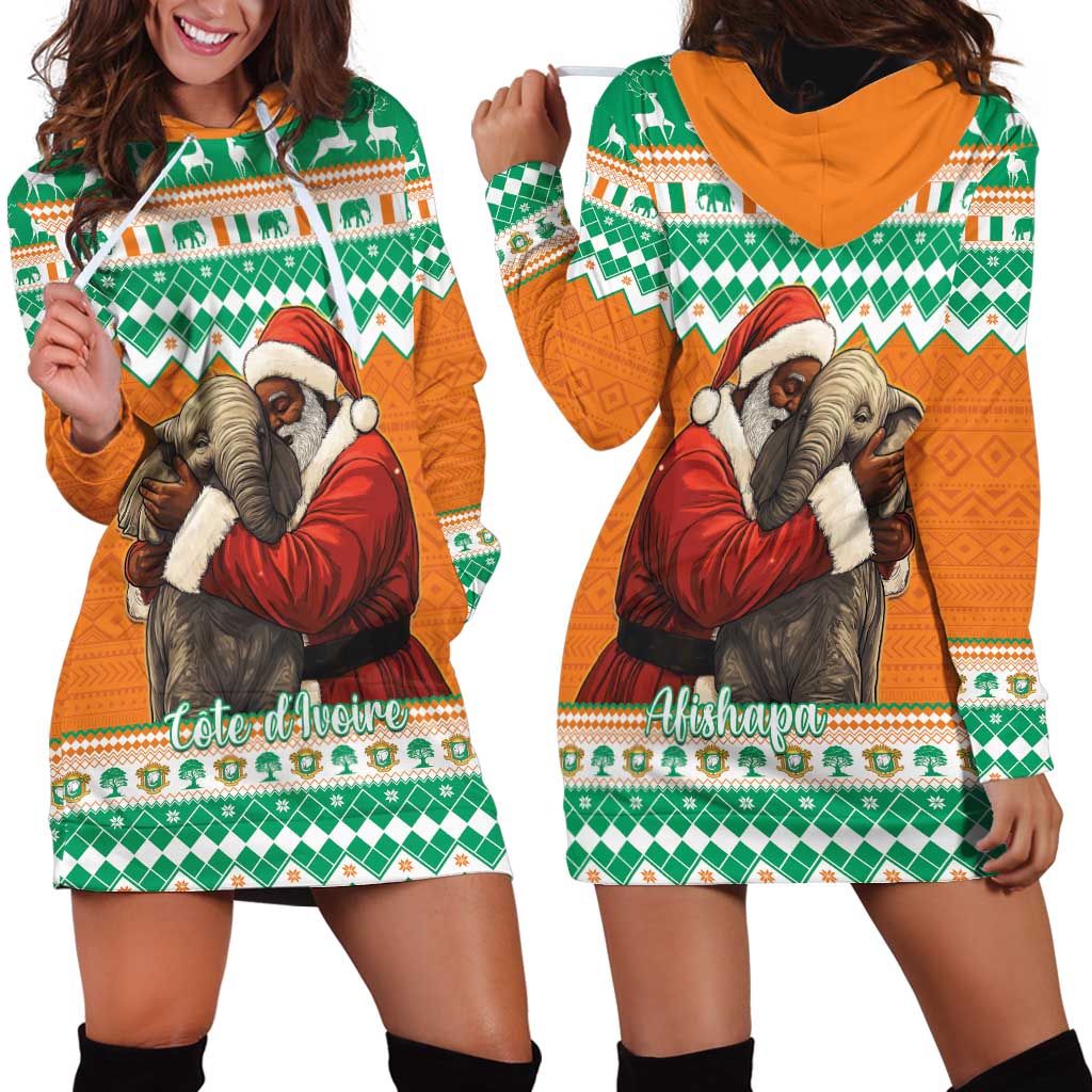 Ivory Coast Christmas Hoodie Dress Black Santa With Forest Elephant - Wonder Print Shop
