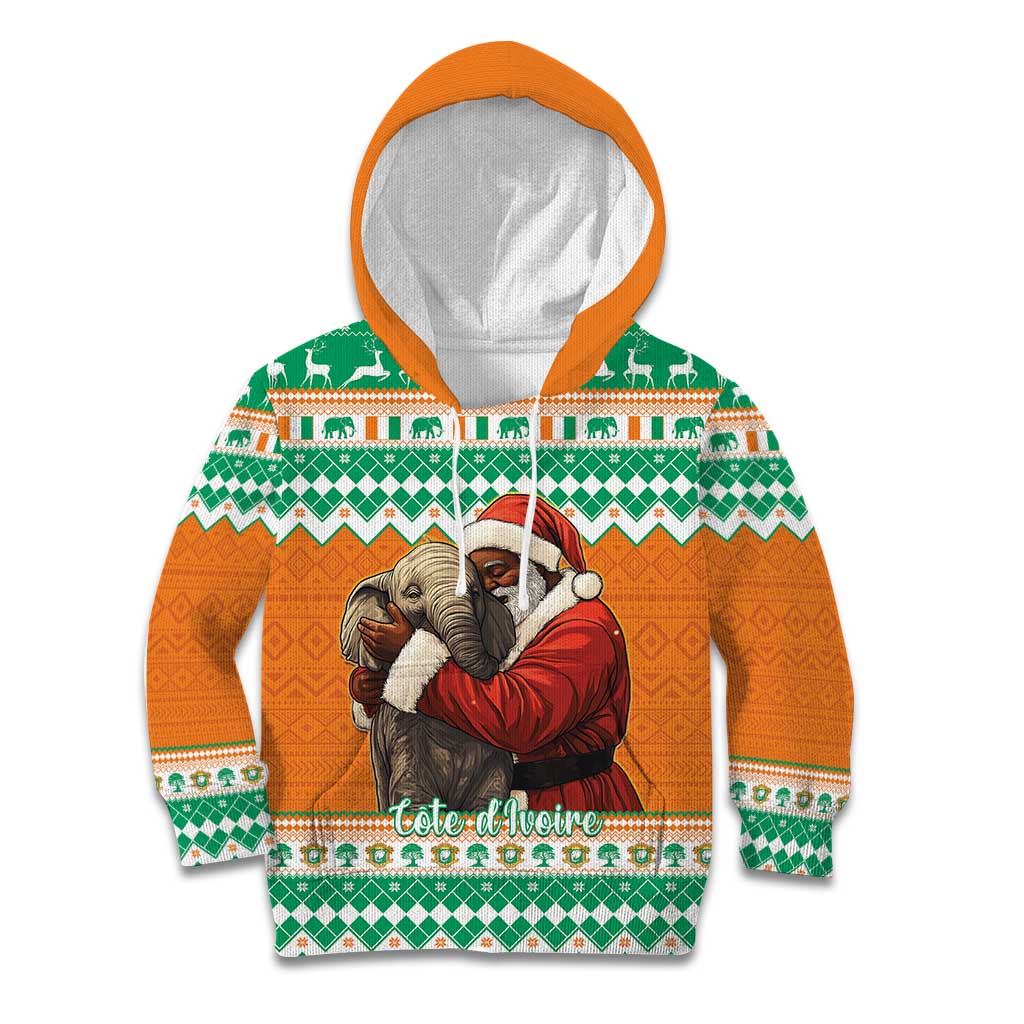 Ivory Coast Christmas Kid Hoodie Black Santa With Forest Elephant - Wonder Print Shop