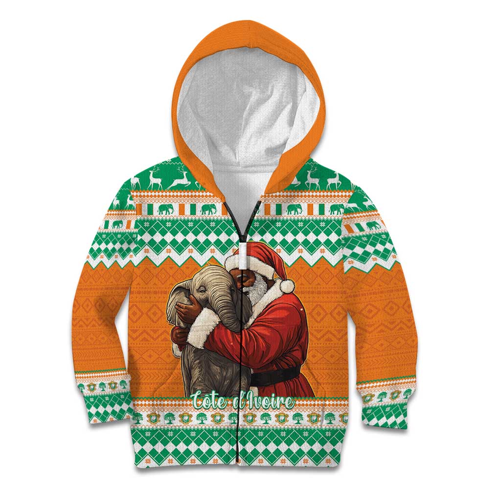 Ivory Coast Christmas Kid Hoodie Black Santa With Forest Elephant - Wonder Print Shop