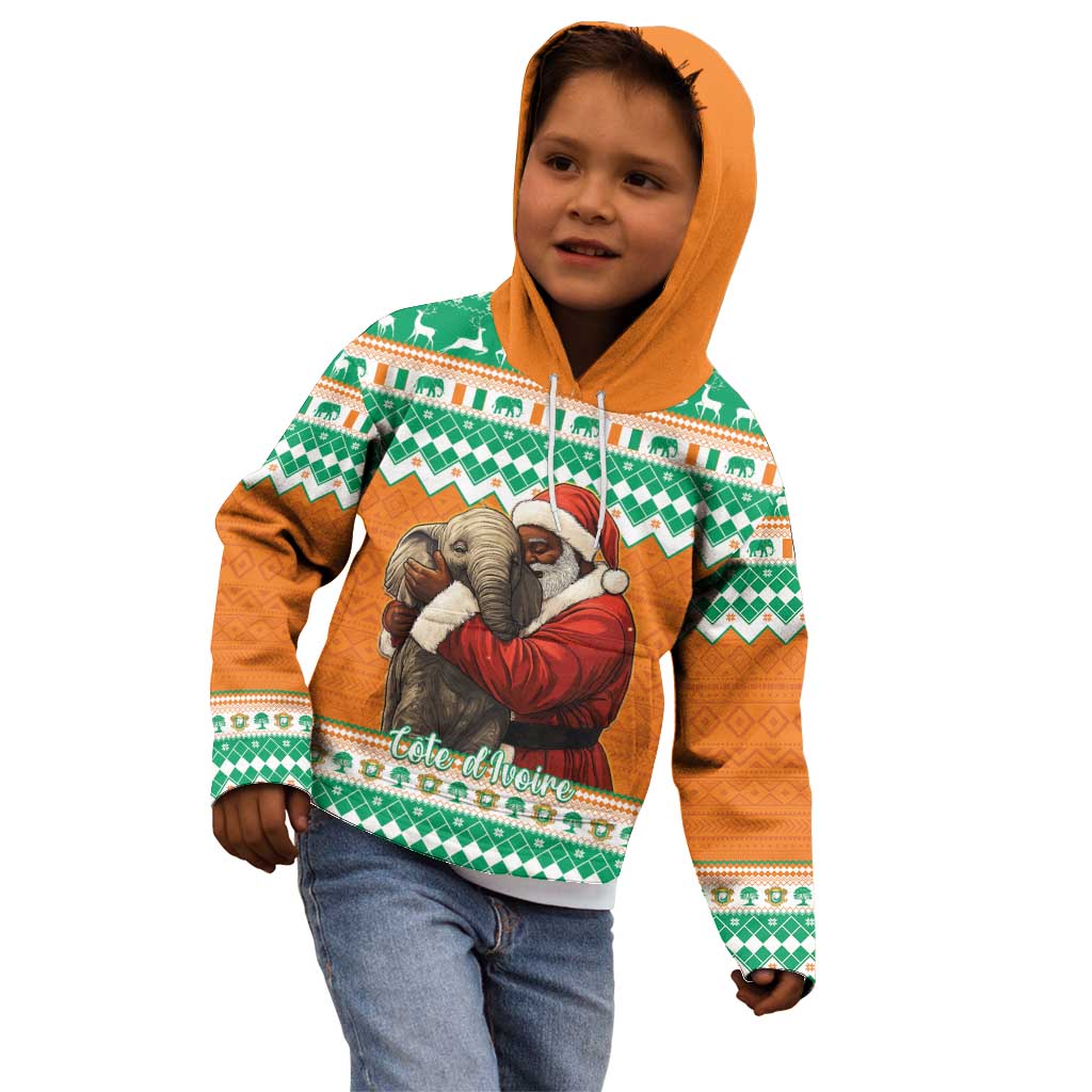 Ivory Coast Christmas Kid Hoodie Black Santa With Forest Elephant - Wonder Print Shop