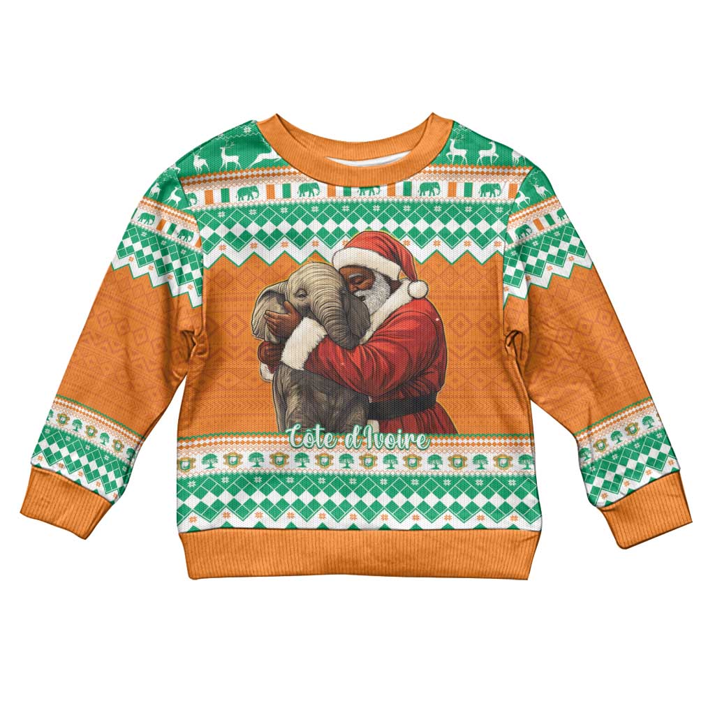 Ivory Coast Christmas Kid Ugly Christmas Sweater Black Santa With Forest Elephant - Wonder Print Shop