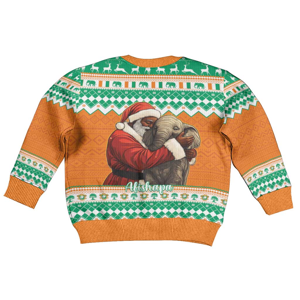 Ivory Coast Christmas Kid Ugly Christmas Sweater Black Santa With Forest Elephant - Wonder Print Shop