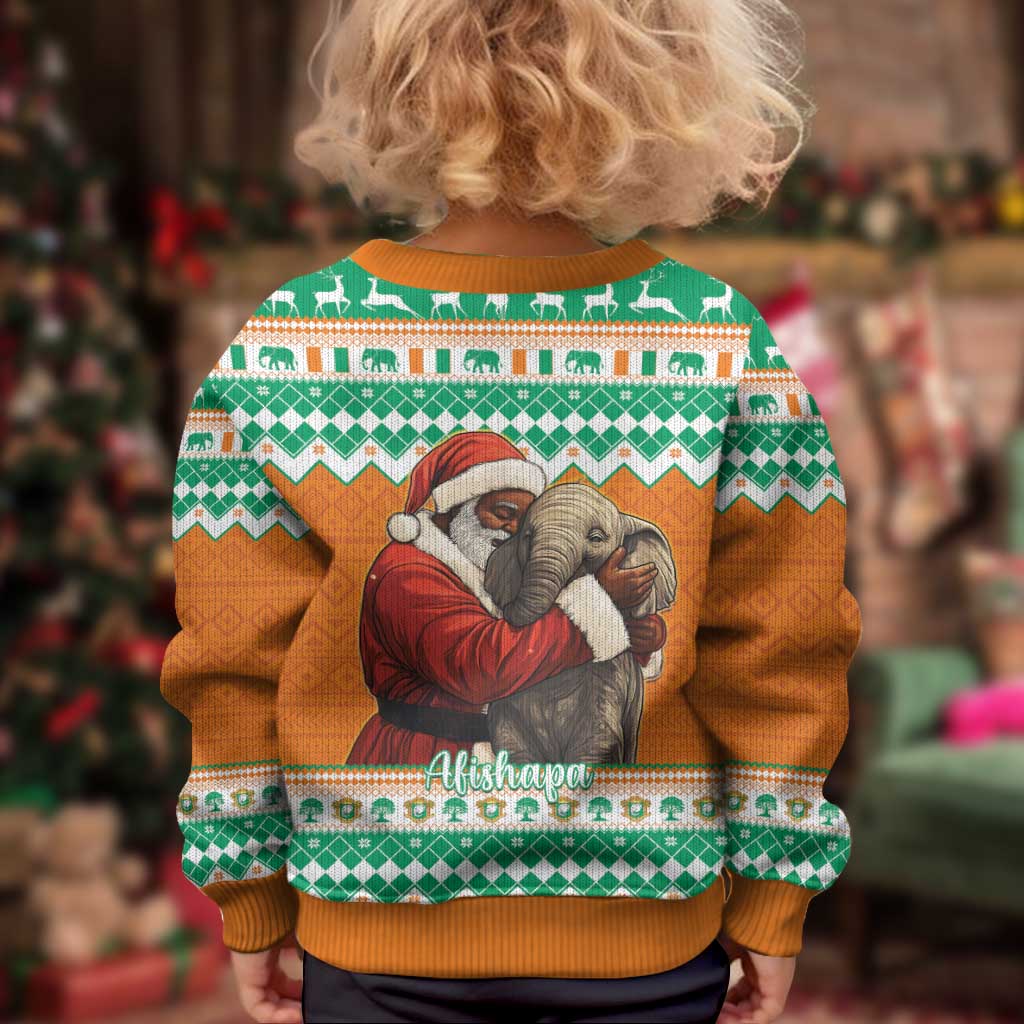 Ivory Coast Christmas Kid Ugly Christmas Sweater Black Santa With Forest Elephant - Wonder Print Shop