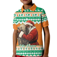 Ivory Coast Christmas Kid Polo Shirt Black Santa With Forest Elephant - Wonder Print Shop