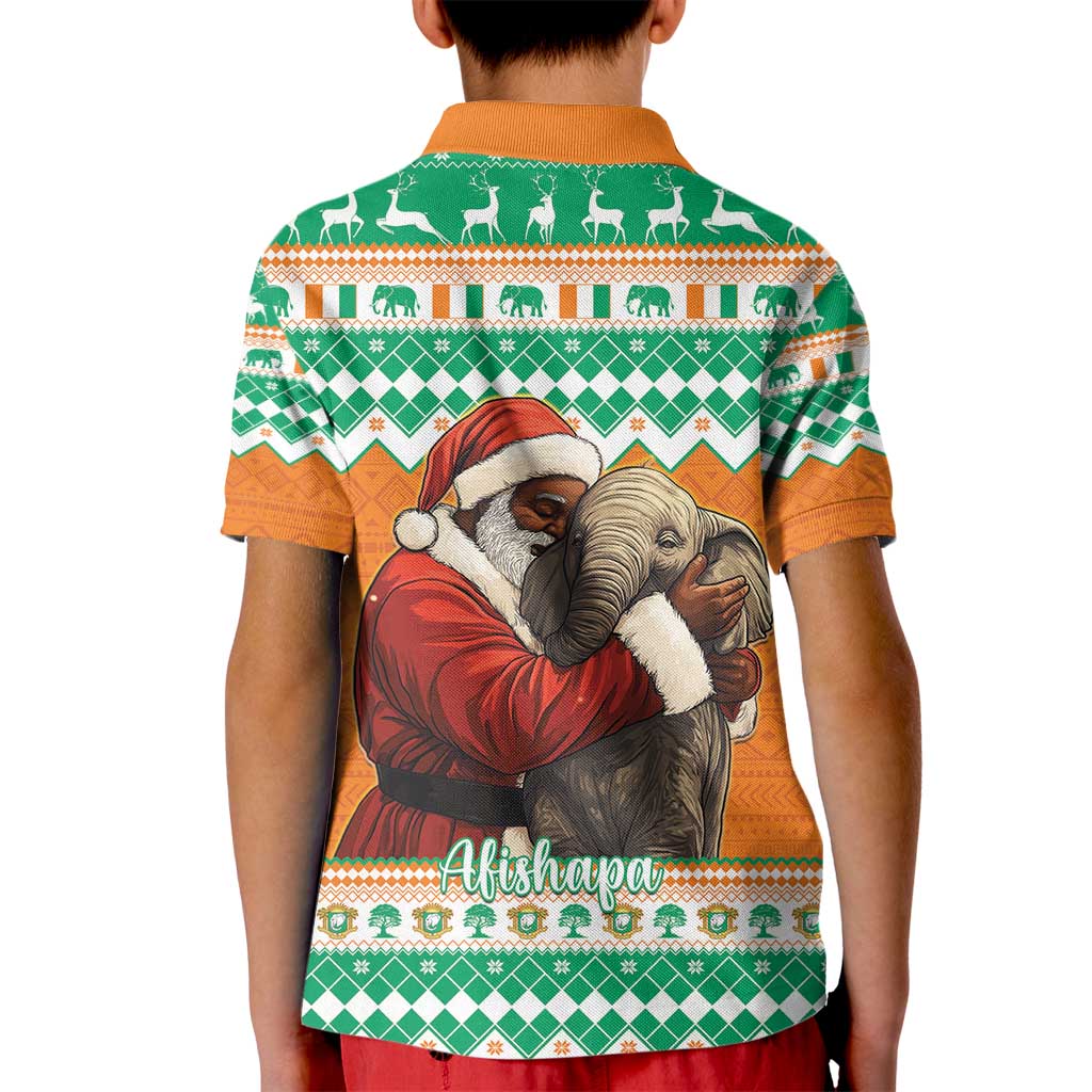 Ivory Coast Christmas Kid Polo Shirt Black Santa With Forest Elephant - Wonder Print Shop