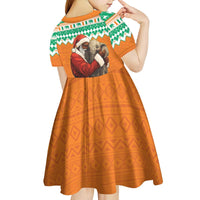 Ivory Coast Christmas Kid Short Sleeve Dress Black Santa With Forest Elephant - Wonder Print Shop