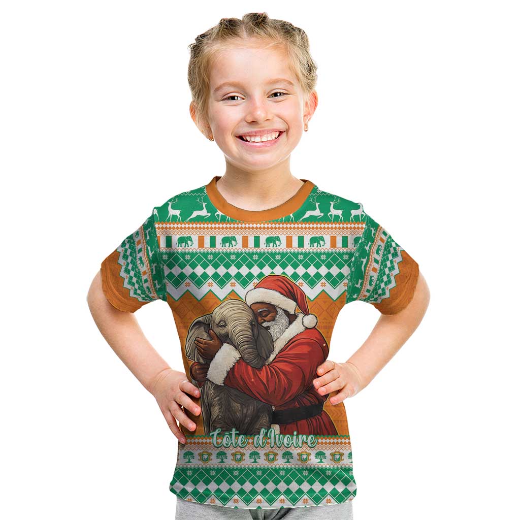 Ivory Coast Christmas Kid T Shirt Black Santa With Forest Elephant - Wonder Print Shop