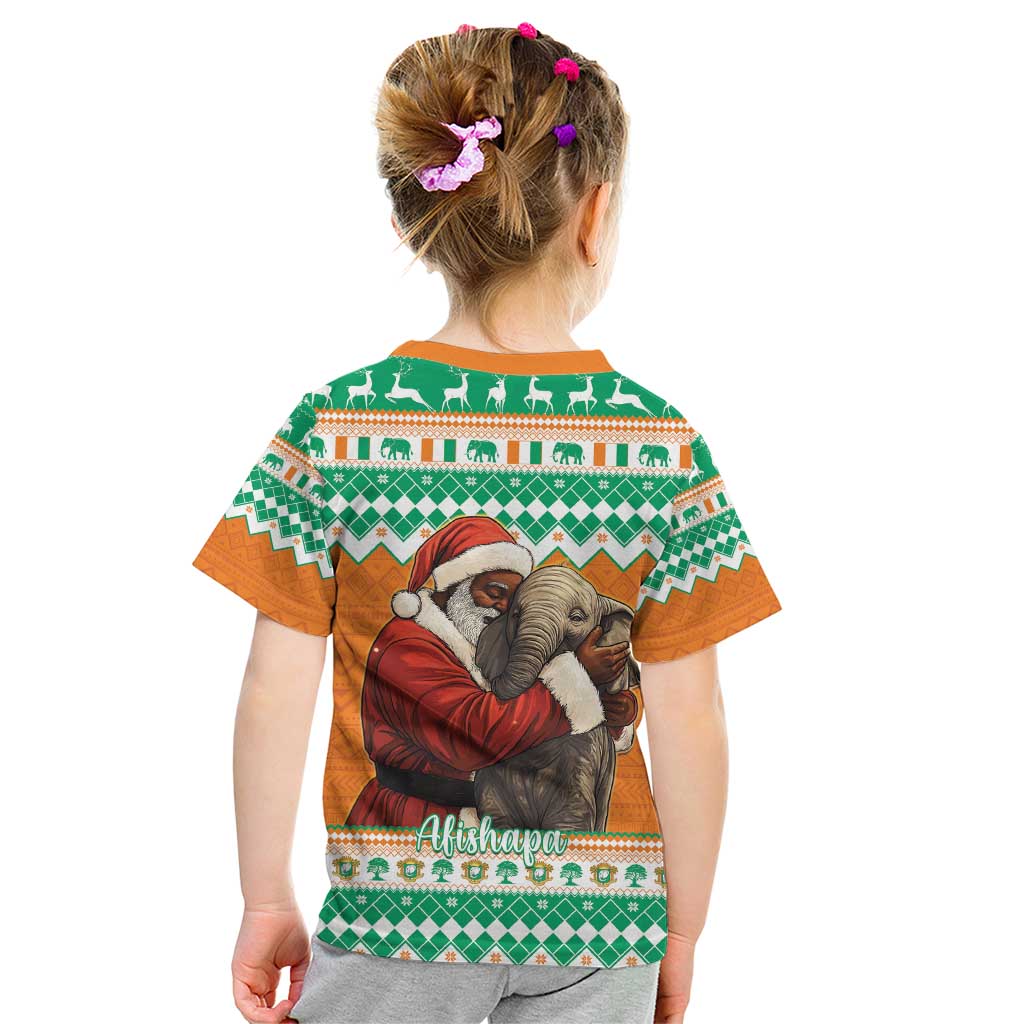 Ivory Coast Christmas Kid T Shirt Black Santa With Forest Elephant - Wonder Print Shop