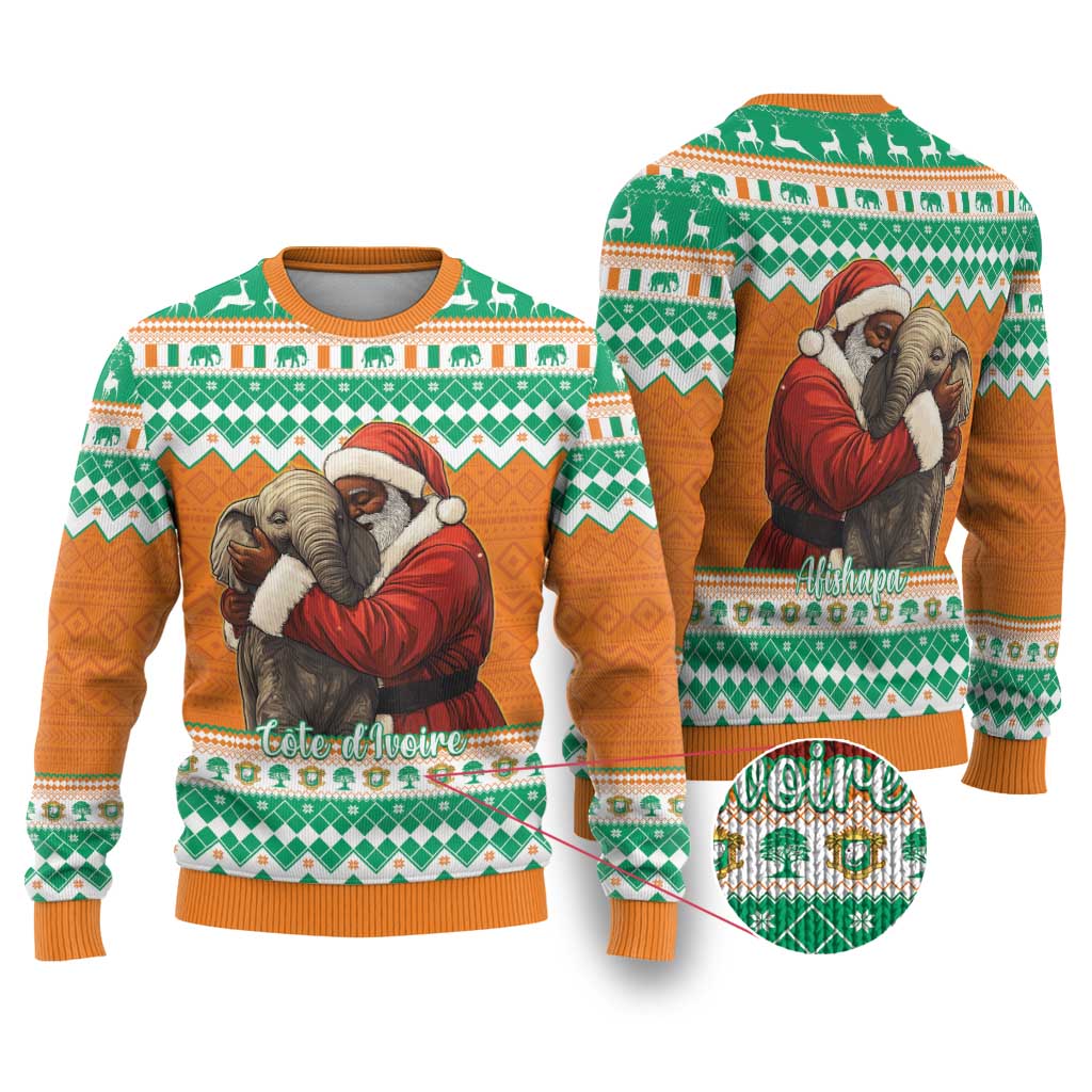 Ivory Coast Christmas Ugly Christmas Sweater Black Santa With Forest Elephant - Wonder Print Shop