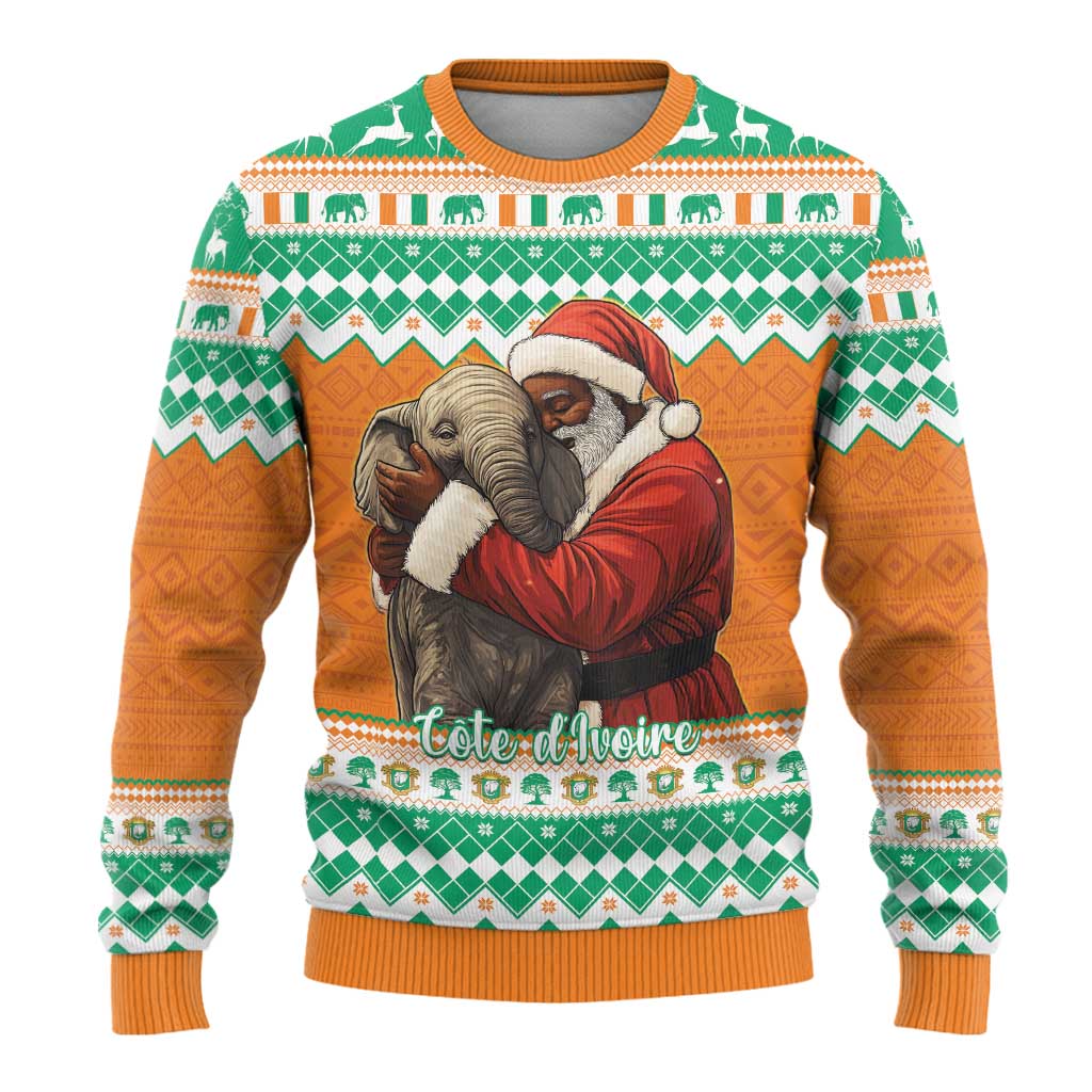 Ivory Coast Christmas Ugly Christmas Sweater Black Santa With Forest Elephant - Wonder Print Shop