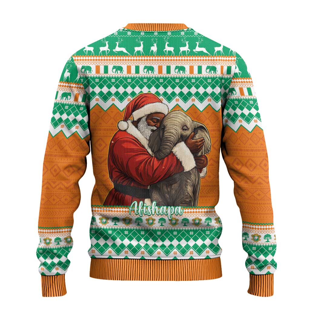 Ivory Coast Christmas Ugly Christmas Sweater Black Santa With Forest Elephant - Wonder Print Shop
